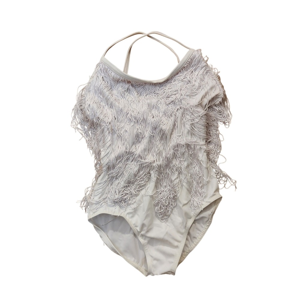Weissman MC Girls‎ Dance Leotard White Fringe Halter Neck Style 6254 Size 10-12